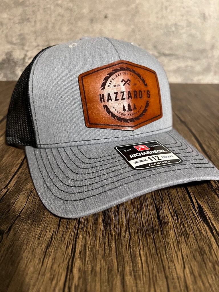 Custom Leather Patch Hat β Personalized Richardson Trucker Hat, Engraved Logo Hat, Custom Business Hats, Groomsmen Gift, Made in USA