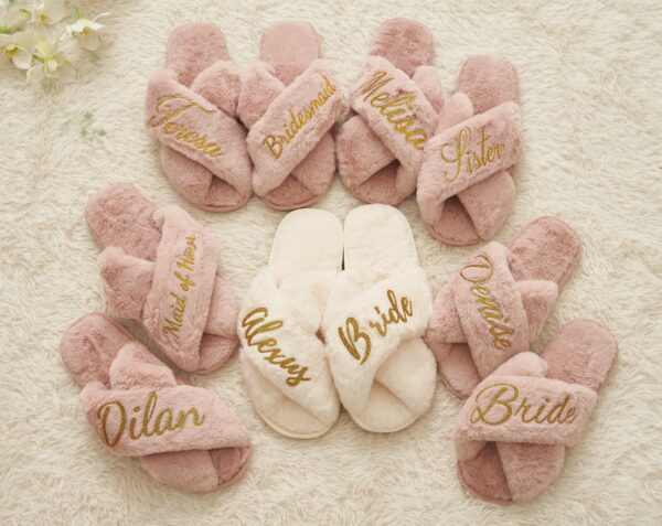 Bride and Bridesmaid Fluffy Slippers - Image 9