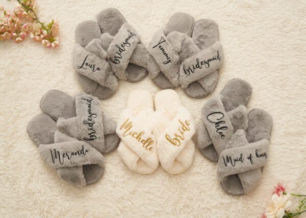 Bride and Bridesmaid Fluffy Slippers